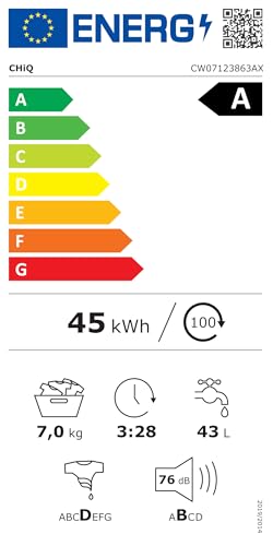 CW07123863AX Lave linge hublot - 7kg, Classe énergétique A, Moteur BLDC 1200 RPM, Lavage vapeur & rapide, 15 programmes, Design compact (60x46.5x84cm) - Gris – Image 3