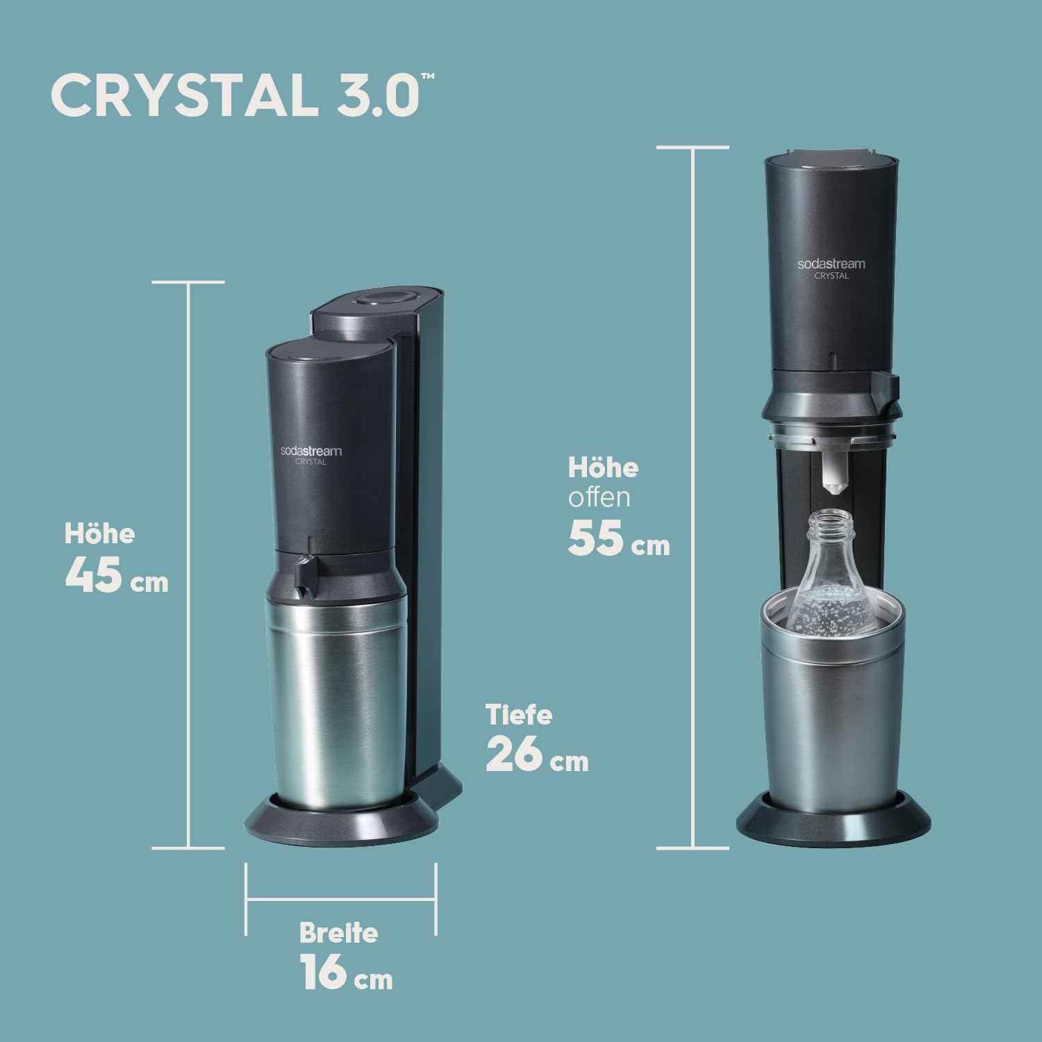 Machine à gazéifier Crystal 3.0 avec cylindre de CO2 Quick-Connect | avec 2 bouteilles en verre Crystal de 0,8 l | Couleur : titane – Image 4