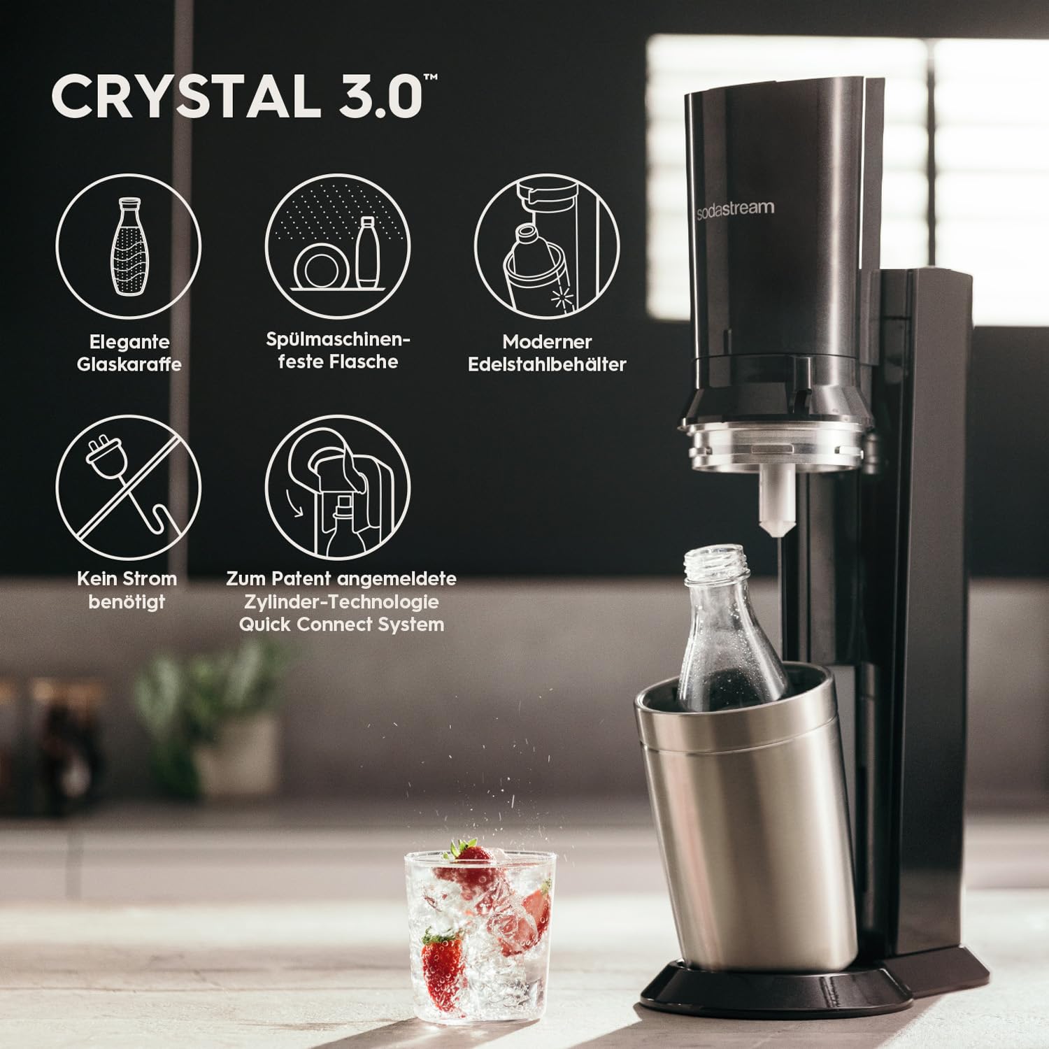 Machine à gazéifier Crystal 3.0 avec cylindre de CO2 Quick-Connect | avec 2 bouteilles en verre Crystal de 0,8 l | Couleur : titane – Image 7