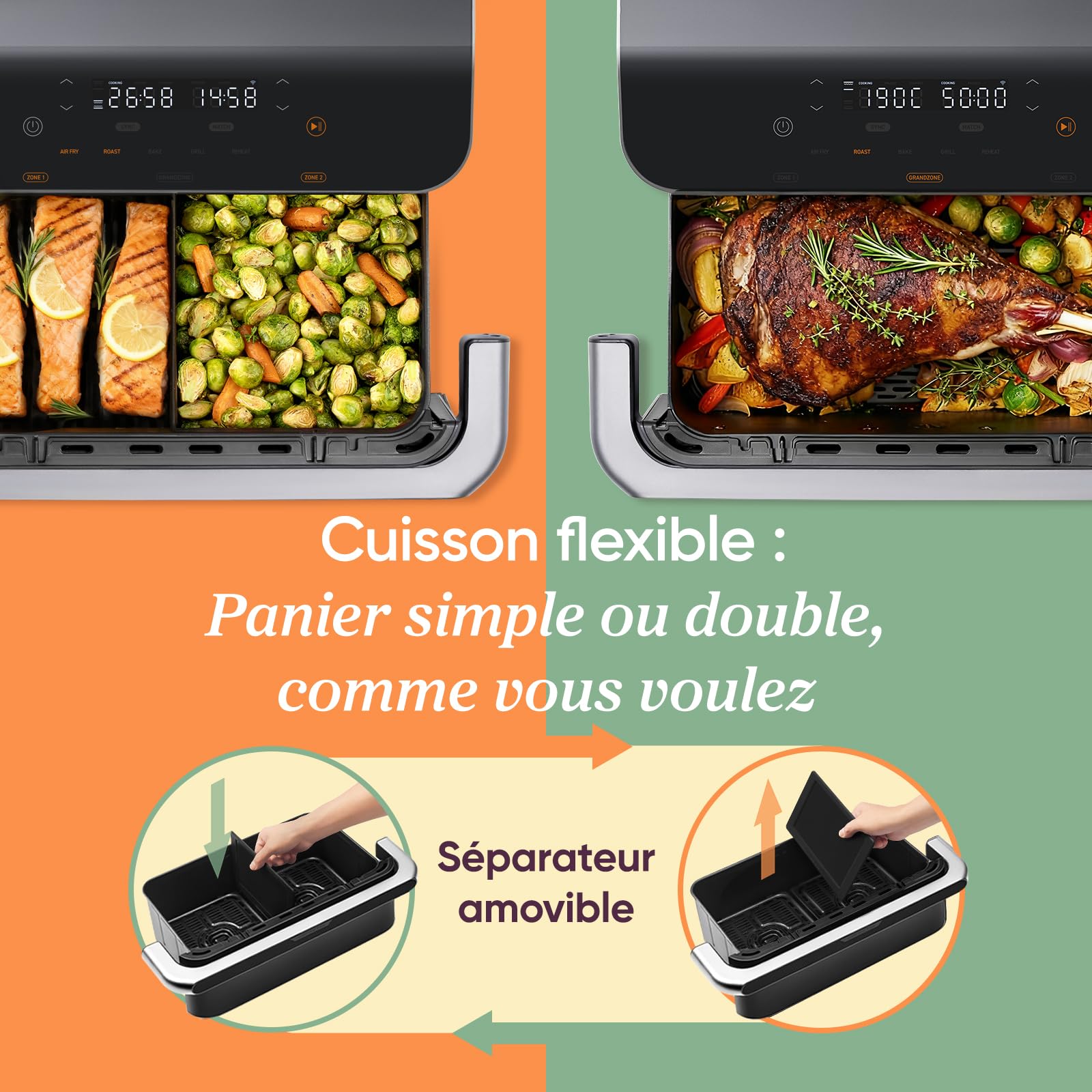 Air Fryer 10L Twinfry, Friteuse sans Huile Double Résistance, Airfryer à Dual Zone Avec Séparateur Amovible – Image 8